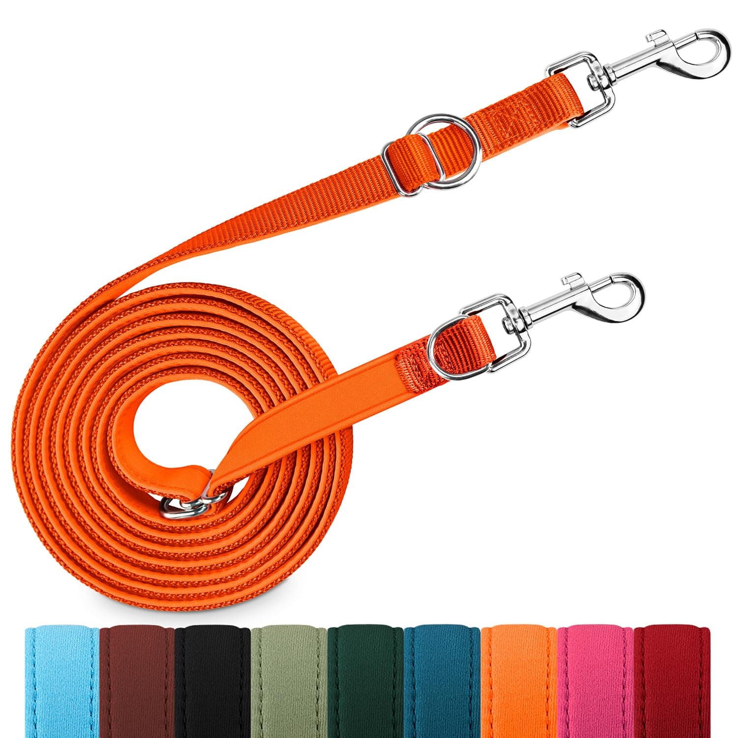 PETCOOZ Hundeleine 3 m Verstellbare Schleppleine mit 2 Karabiner, Verdickte Doppelleine Führleine für Kleine Mittelgroße Hunde, Freihandleinen Übungsleine aus Nylon, Orange 3 Meter Orange 🐾🐕