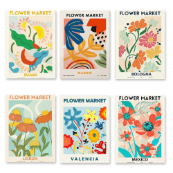 6Pcs FLOWER MARKET Poster Set - Stilvolles Blumen Kunstdrucke A4 Moderne Wandbilder Vintage Wanddeko Ohne Rahmen