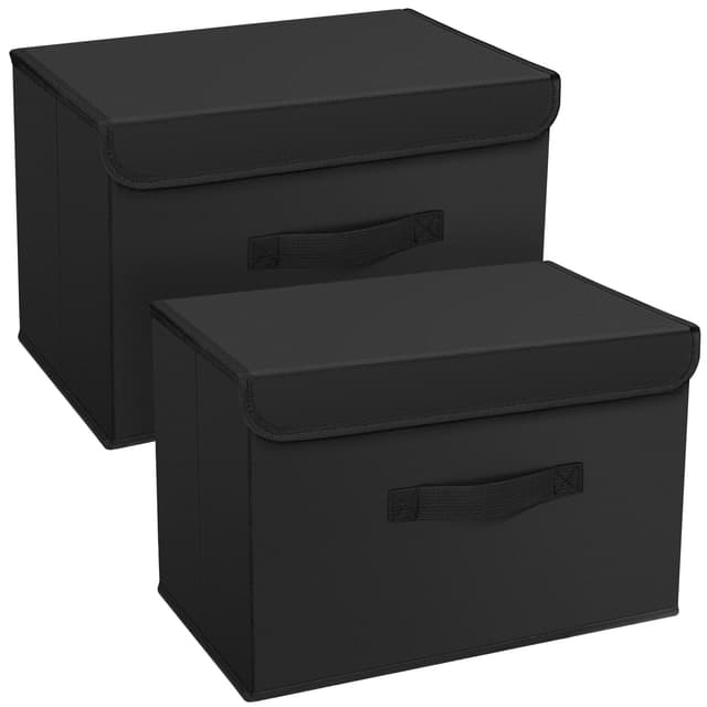 📦 DIMJ 2 Stück Aufbewahrungsboxen mit Deckel - Faltbare Aufbewahrungskiste mit Griff - Schwarz 2 Stück Schwarz