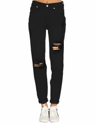 👖🖤 Roskiky Boyfriend Jeans Stretch Jeanshose Damen High Waist Ripped Jeans XXL Schwarz