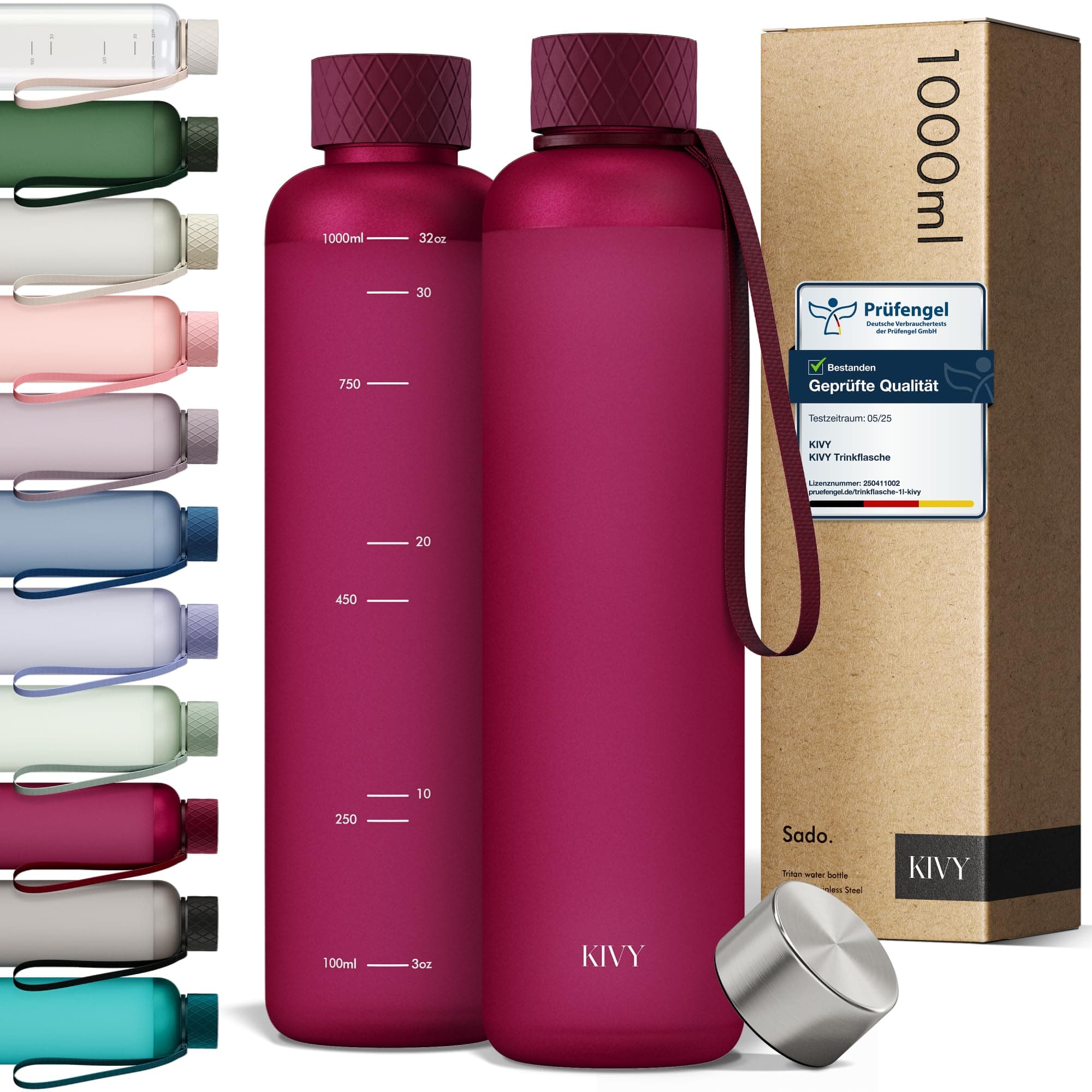 🌟 KIVY Trinkflasche 1l - Kohlensäure geeignet & Auslaufsicher - Für Sport, Schule & Büro 🌟