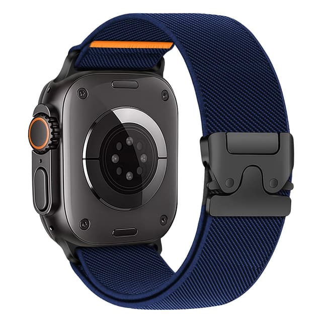 Elastisches Armbänder für Apple Watch Ultra/2 Armband 49mm 46mm 40mm 44mm 45mm 41mm 42mm 38mm Nylon Stoff Band Fallschirmverschluss Sport Strap für Apple Watch 10 iWatch 9 8 7 6 5 4 3 SE/2 Apfelband 02-Mitternachtsblau 49/46/45/44/42 mm-S 3 2 1