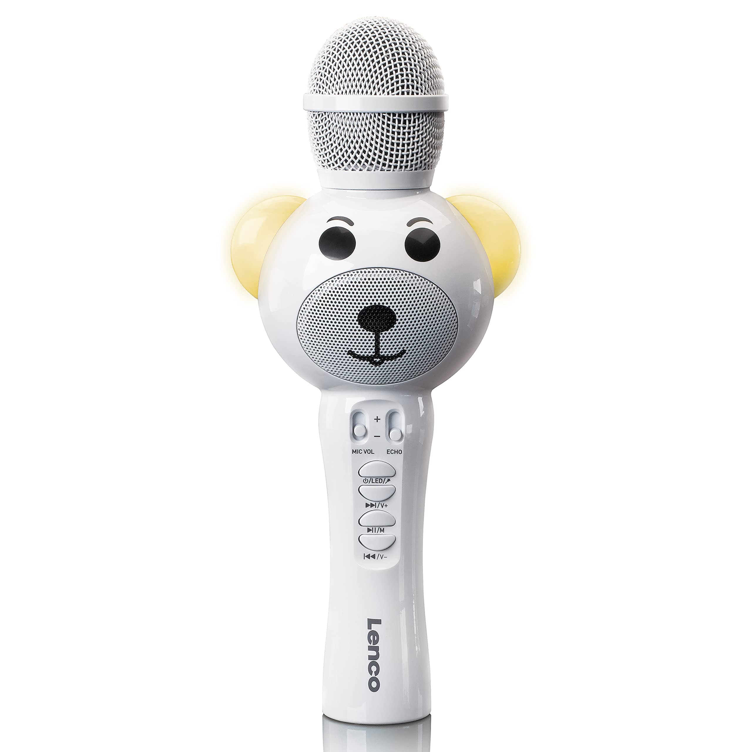 Lenco BMC-060 Karaoke Mikrofon für Kinder - Bluetooth V5.0 - LED Lichteffekte - Weiß