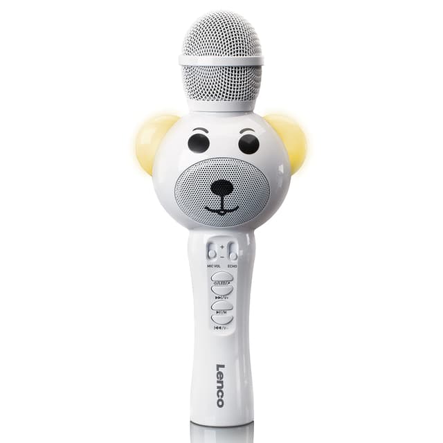 Lenco BMC-060 Karaoke Mikrofon für Kinder - Bluetooth V5.0 - LED Lichteffekte - Weiß