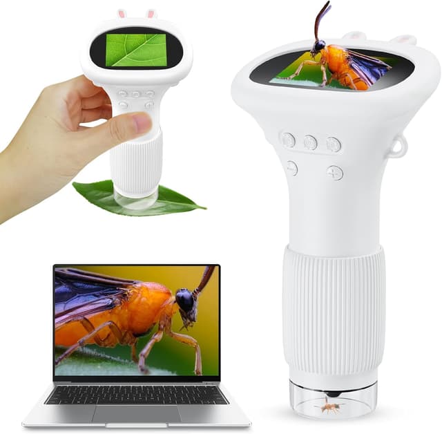 🔬👦🏼‍🔬 Kinder Mikroskop 200X - Tragbares Taschenmikroskop mit IPS-Bildschirm & LED Lichtern