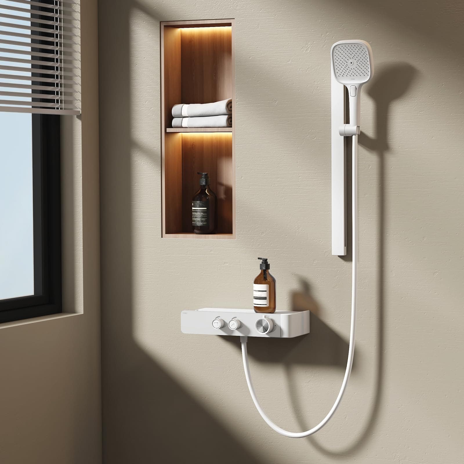 EMKE Duschset mit Thermostat Weiß Matt Duscharmatur Komplettset