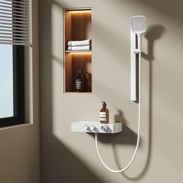 EMKE Duschset mit Thermostat Weiß Matt Duscharmatur Komplettset
