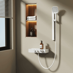 EMKE Duschset mit Thermostat Weiß Matt Duscharmatur Komplettset