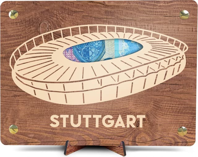 Stuttgart Geldkarte - XL Geldgeschenk aus Holz inkl. Ständer 🎁