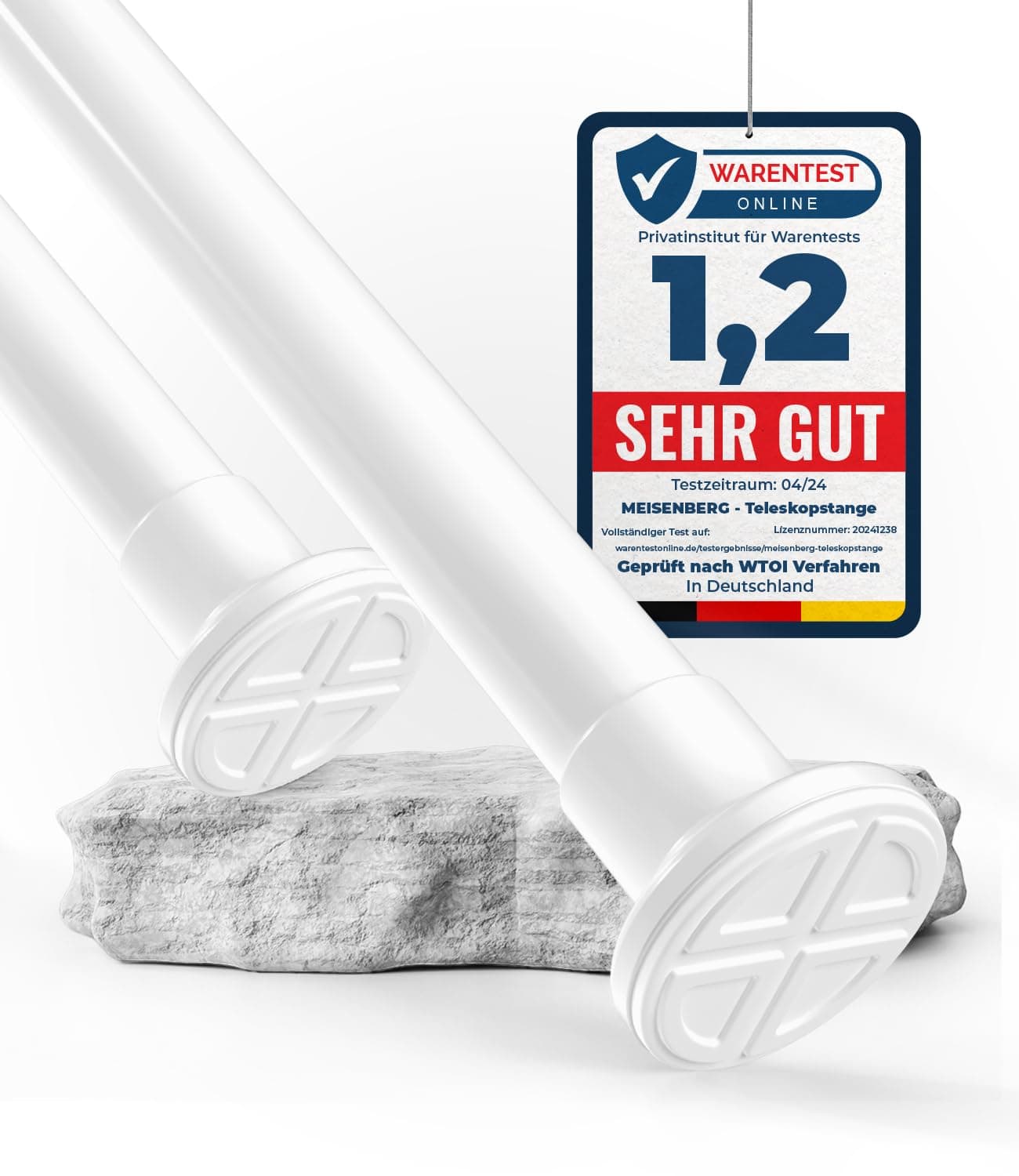 MEISENBERG Gardinenstange ohne Bohren 70-120cm, Weiß, Ø 25 mm, Teleskopstange Vorhang - Duschstange zum Klemmen - Klemmstange für Fenster, Raumteiler und Küche 70-120 cm Weiß 🌟