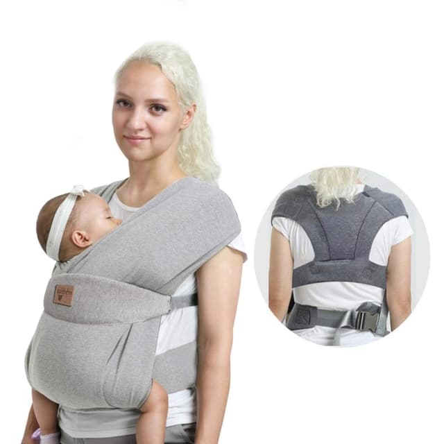 👶🌟 vrbabies Babytrage für Neugeborene ab Geburt Extra Weich, Bauchtrage Baby-Tragetasche Ergonomisch (Light Grey) - Speziell aus hochwertiger Baumwolle