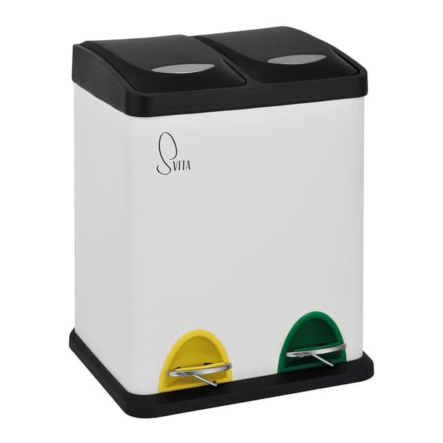 🗑️🌟 SVITA TC2X8 Mülleimer 16 Liter 2x8L doppelt Abfalleimer kompakt 2er-Mülleimer Kücheneimer Mülltrennung Treteimer Weiß - 50% Rabatt!