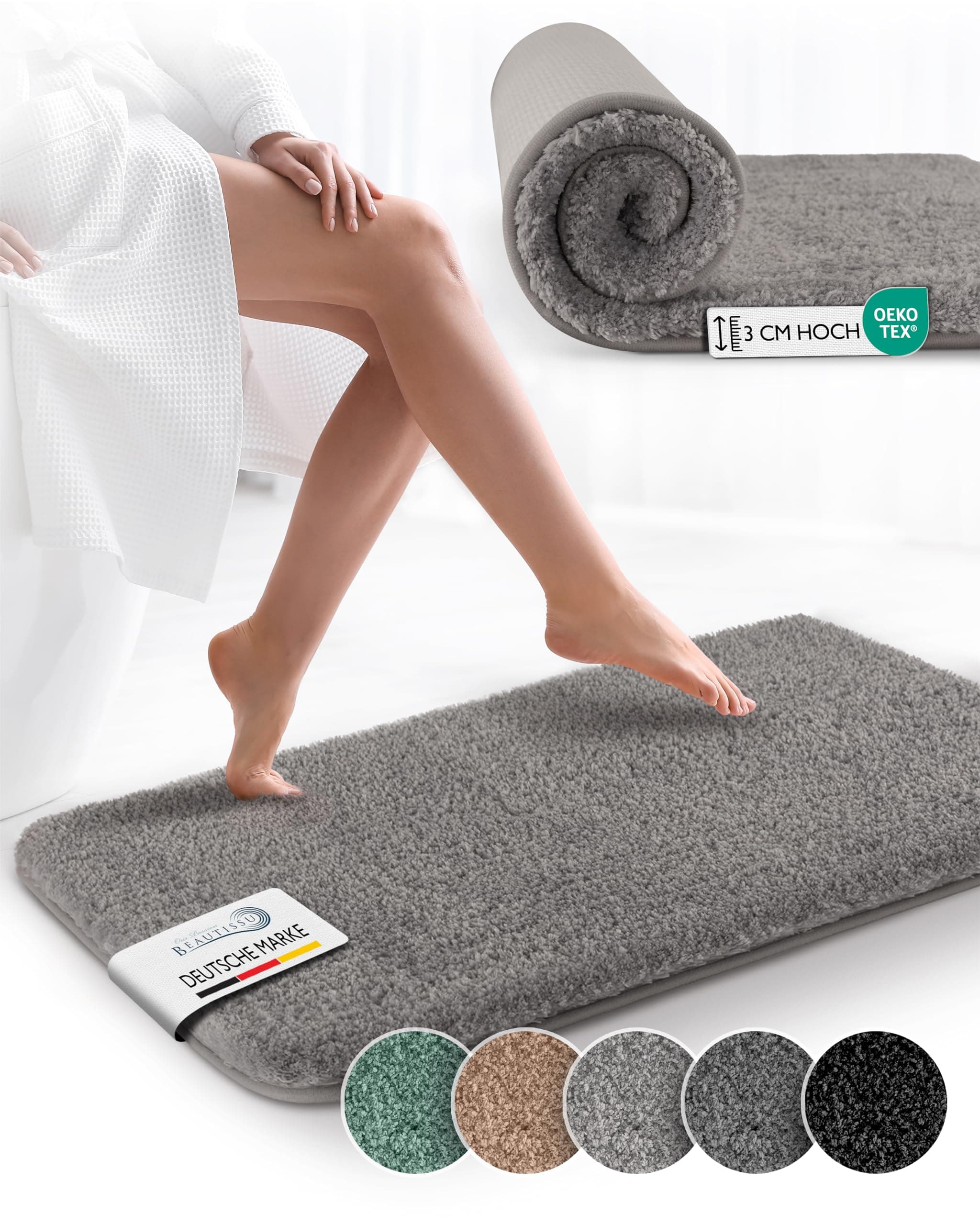 🛁 Beautissu Badematte rutschfest 100x60 cm – Duschvorleger Hochflor Badteppich rutschfest Waschbar Shaggy Optik 🌟