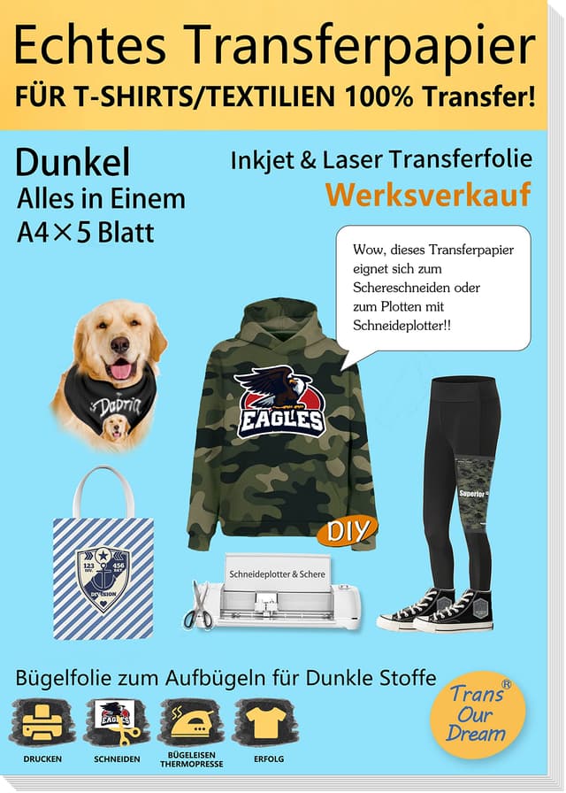 TransOurDream Echte Inkjet/Laser Transferfolie Bügelfolie (Schwarze Folie) - 5 Blatt-A5 Schwarze Folie