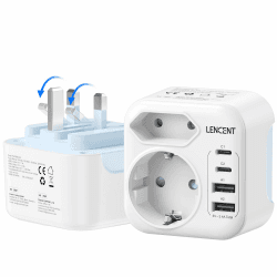 🔌🌍 LENCENT Klappbarer Adapter England Deutschland Stecker | UK Reiseadapter 6-in-1 mit USB-C | Typ G für Großbritannien Angebot bei HelloDeals