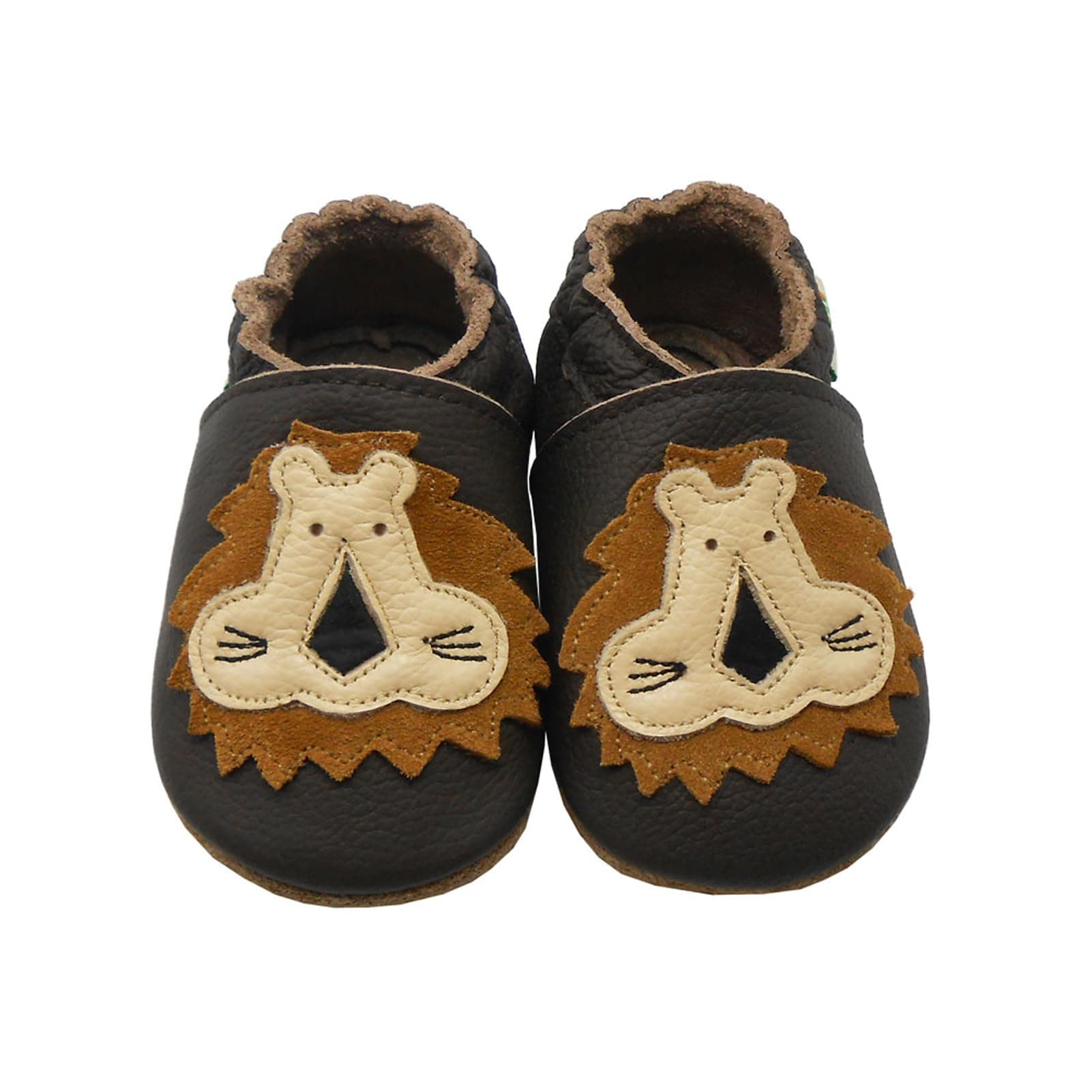 SAYOYO Krabbelschuhe Baby Lauflernschuhe Mädchen Jungen Lederpuschen Hausschuhe - Dunkelbraun Löwe