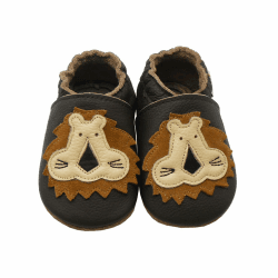 SAYOYO Krabbelschuhe Baby Lauflernschuhe Mädchen Jungen Lederpuschen Hausschuhe - Dunkelbraun Löwe