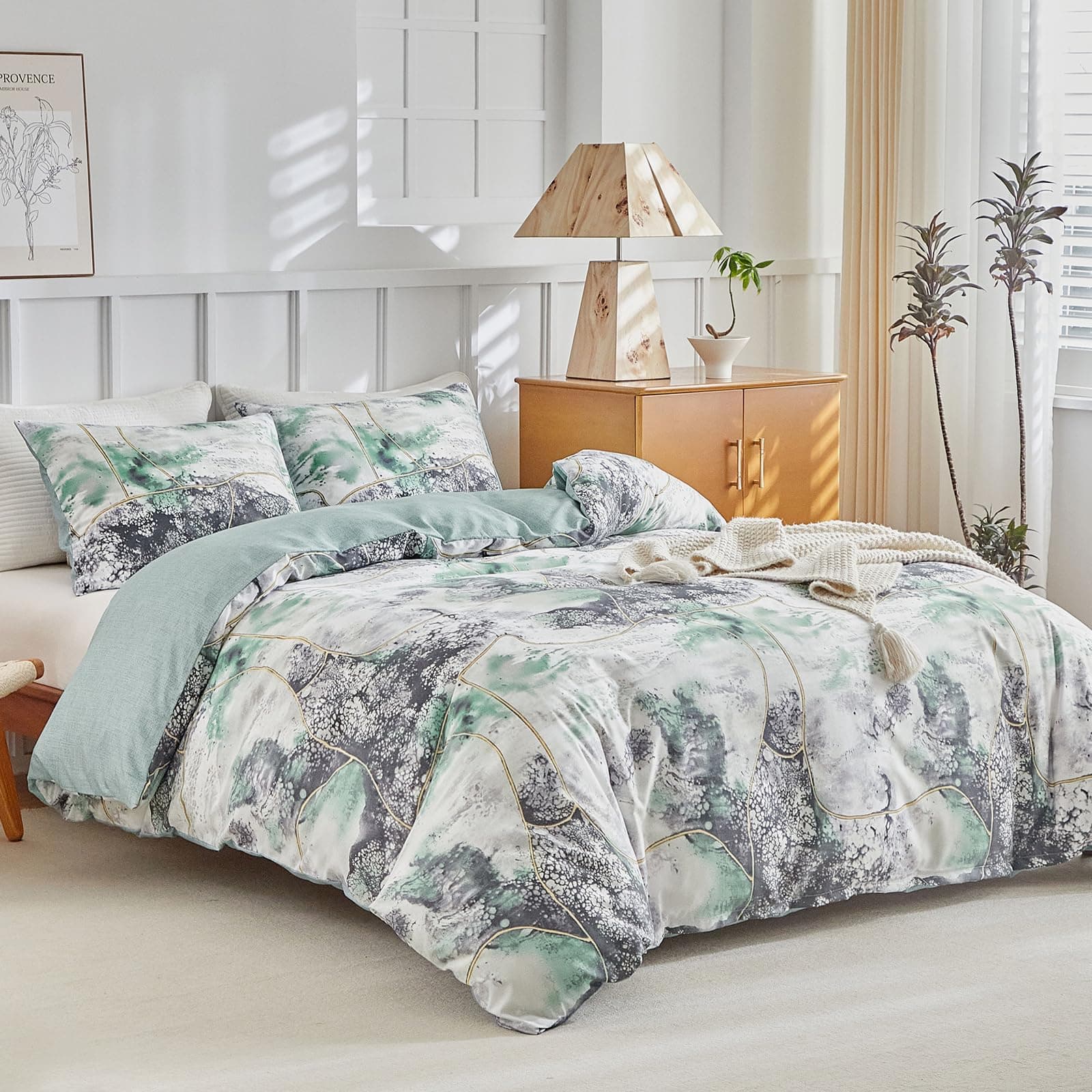 🛏️ Lekesky Bettwäsche 200x200 3teilig Bettbezug - Bettwäsche-Sets Grün 200 x 200 cm