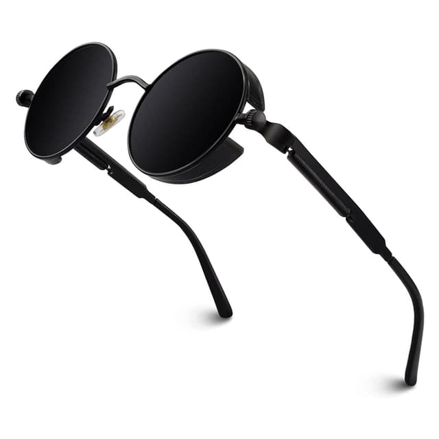 🕶️ GQUEEN Retro Runde Steampunk Polarisierte Sonnenbrille UV400 1.1 Schwarz Grau