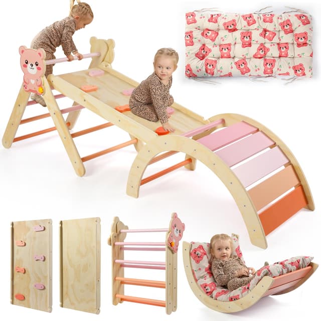 🐻 7-in-1 Montessori Kletterdreieck Set mit Rutsche, Kletterbogen & weichem Kissen