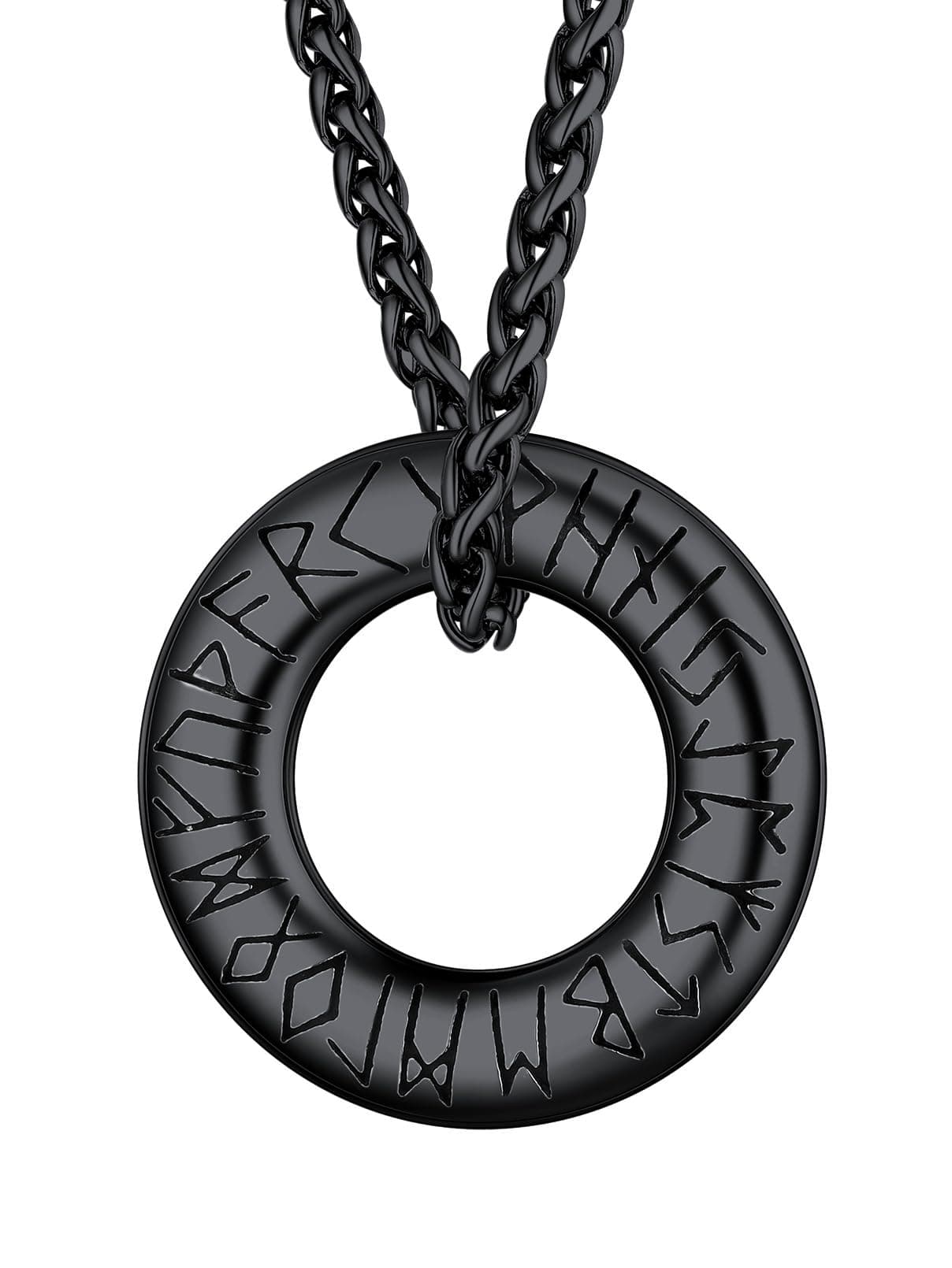 FaithHeart Wikinger Rune Halskette - Silber/Schwarz Anhänger Halskette für Herren Männer