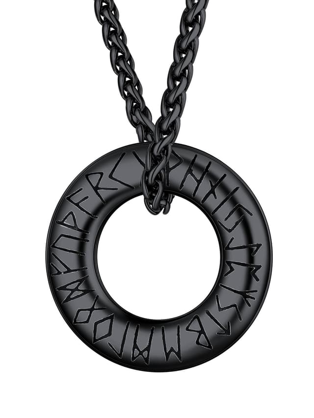 FaithHeart Wikinger Rune Halskette - Silber/Schwarz Anhänger Halskette für Herren Männer