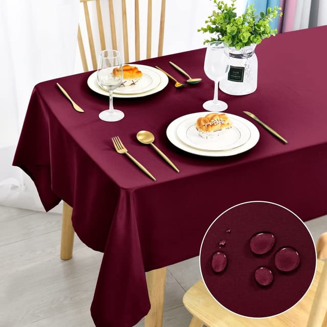 🎉 DWCN Weinrot Tischdecke Weihnachten Fleckschutz Abwaschbar Tischwäsche Wasserdicht Tischtuch für Esszimmer, Garten, Party, Hochzeiten oder Haushalt,140x200cm