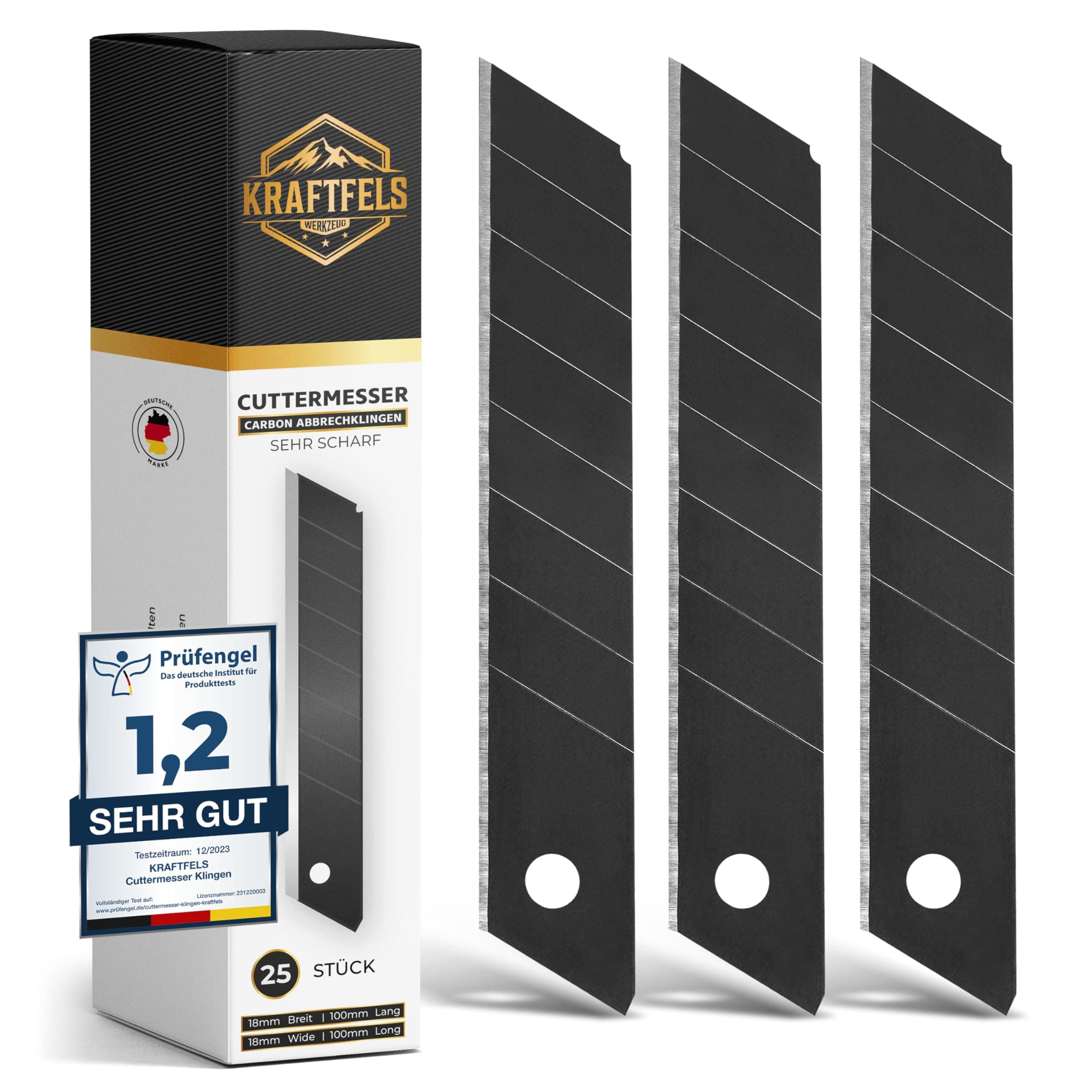 🔪 KRAFTFELS 25x Profi Cuttermesser Klingen 18mm - Ersatzklingen aus Carbonstahl - Ultra scharf! 🔪