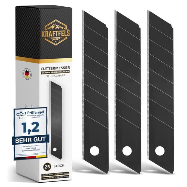 🔪 KRAFTFELS 25x Profi Cuttermesser Klingen 18mm - Ersatzklingen aus Carbonstahl - Ultra scharf! 🔪