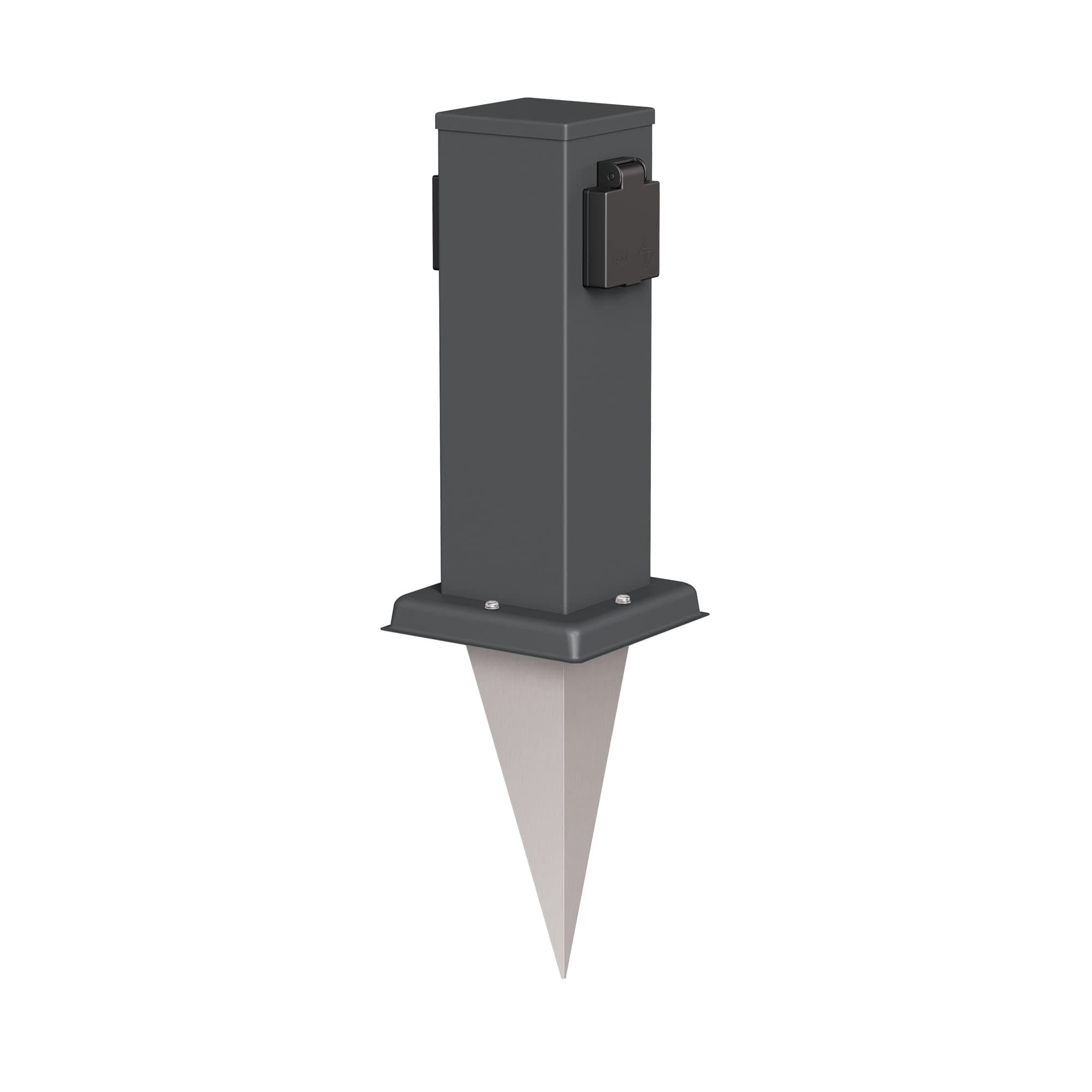 🌿 LEDscom.de Garten-Steckdosen-Säule Polly mit Erdspieß für außen, IP44, 2-Fach, anthrazit, eckig, 27cm 1 Stück (1er Pack) Anthrazit