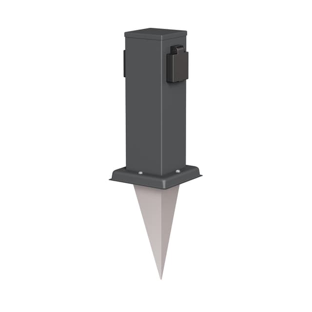 🌿 LEDscom.de Garten-Steckdosen-Säule Polly mit Erdspieß für außen, IP44, 2-Fach, anthrazit, eckig, 27cm 1 Stück (1er Pack) Anthrazit