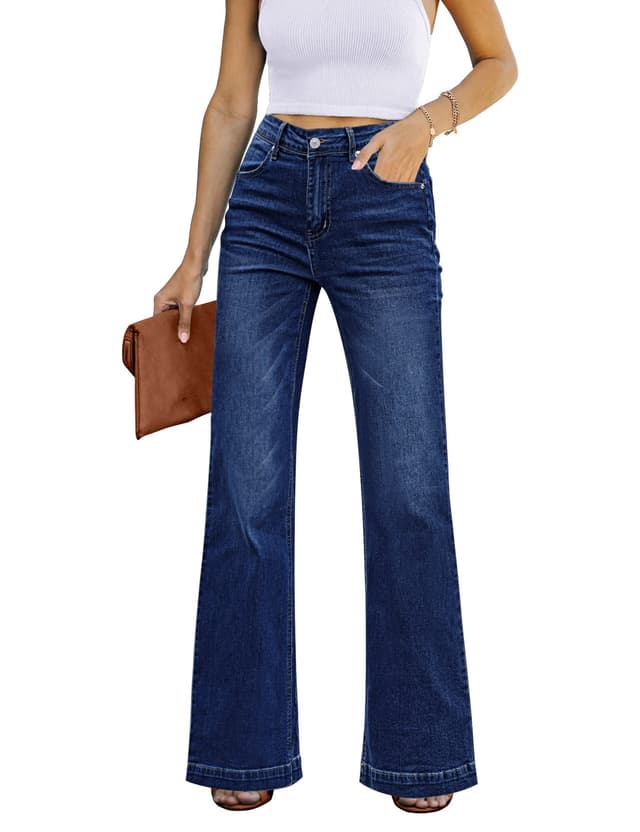 Roskiky Schlaghose Damen High Waist Wide Leg Baggy Jeans Stretch Hosen XL Tiefblau 🌟