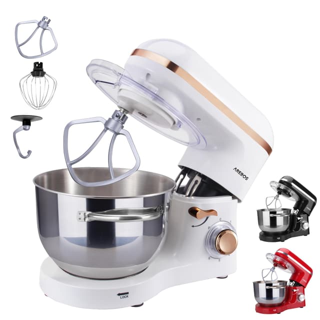 Arebos Küchenmaschine 1500W | 6L Edelstahl-Rührschüssel 🌟 | Weiß-Roségold