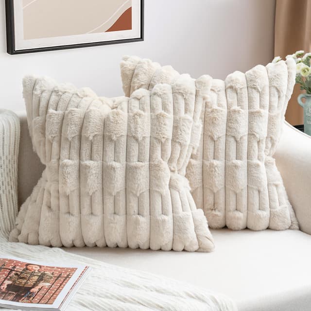 🌟 ZWJD 2er Set Beige Kissenbezug 40x40 Kunstpelz Plüsch Kissenbezüge 🌟