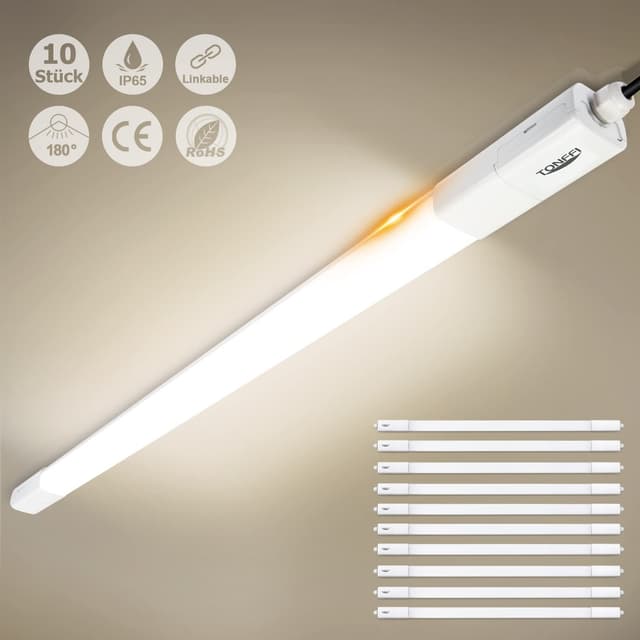 TONFFI 10 Stück Feuchtraumleuchte LED 115cm 36W Led Röhre, IP65 Wasserfest Verknüpfbar Feuchtraumlampe