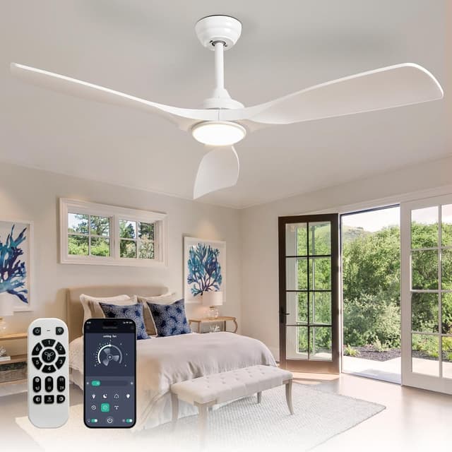 Depuley Leise Deckenventilator mit Beleuchtung für Außen 🌿 LED Lampe mit Ventilator für Garten Terrasse - 132CM Groß Deckenventilator mit Licht und APP für Wohnzimmer Restaurant Büro, Weiß Weiß 52''-Mit Licht