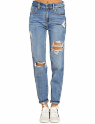 👖🌟 Roskiky Boyfriend Jeans Stretch Jeanshose Damen High Waist Slim Denim Pants S Modernes Blau