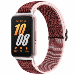 Yunshare Elastische Nylon Armband Kompatibel mit Samsung Galaxy Fit 3 🌟 Verstellbare Dehnbare Nylon Ersatzarmband 🌈 Gestreiftes Weinrot