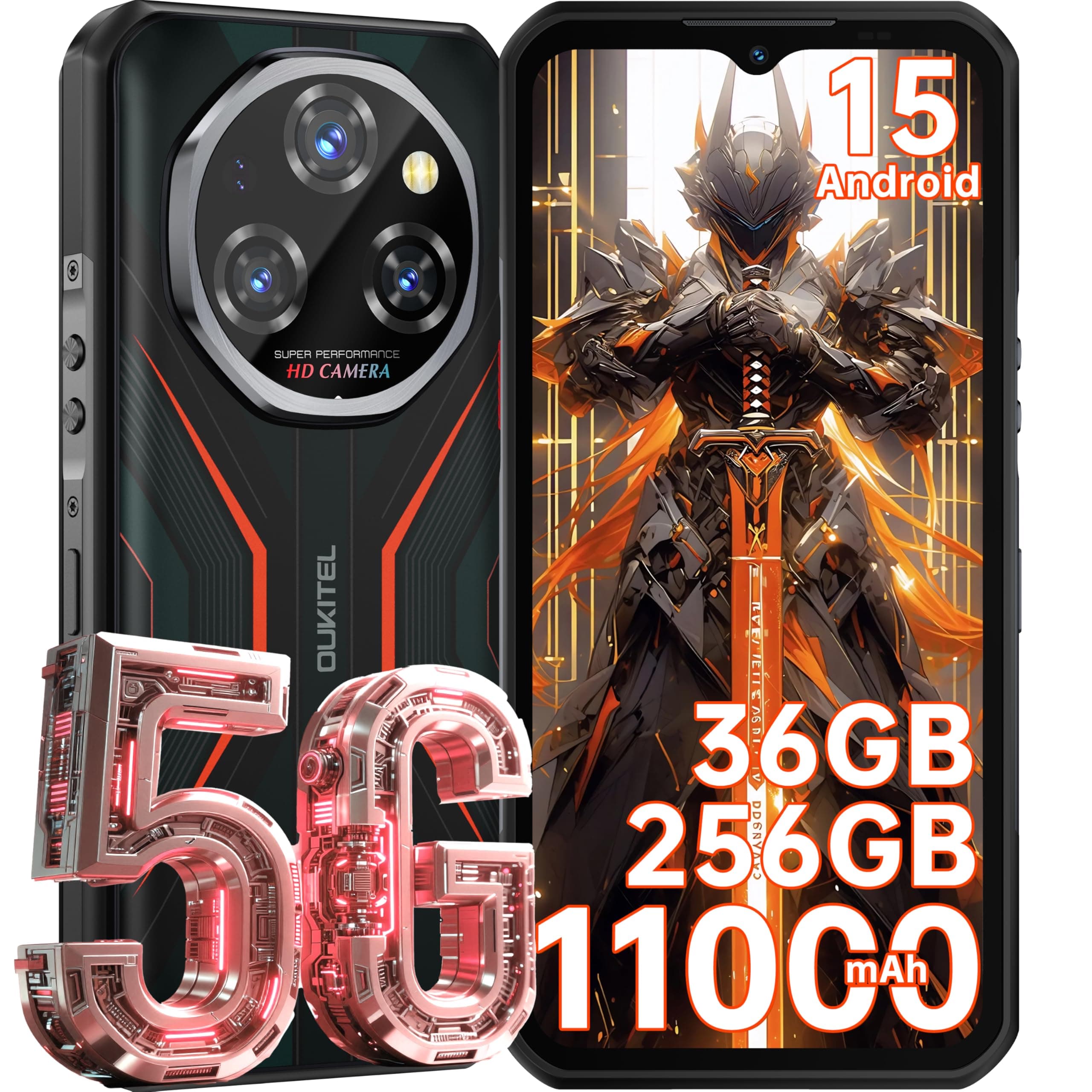 OUKITEL WP55 Outdoor Smartphone Android 15 - 36GB+256GB/2TB - 108MP Kamera - 11000mAh - 6.6" FHD+ - Orange 📸🔋🌐