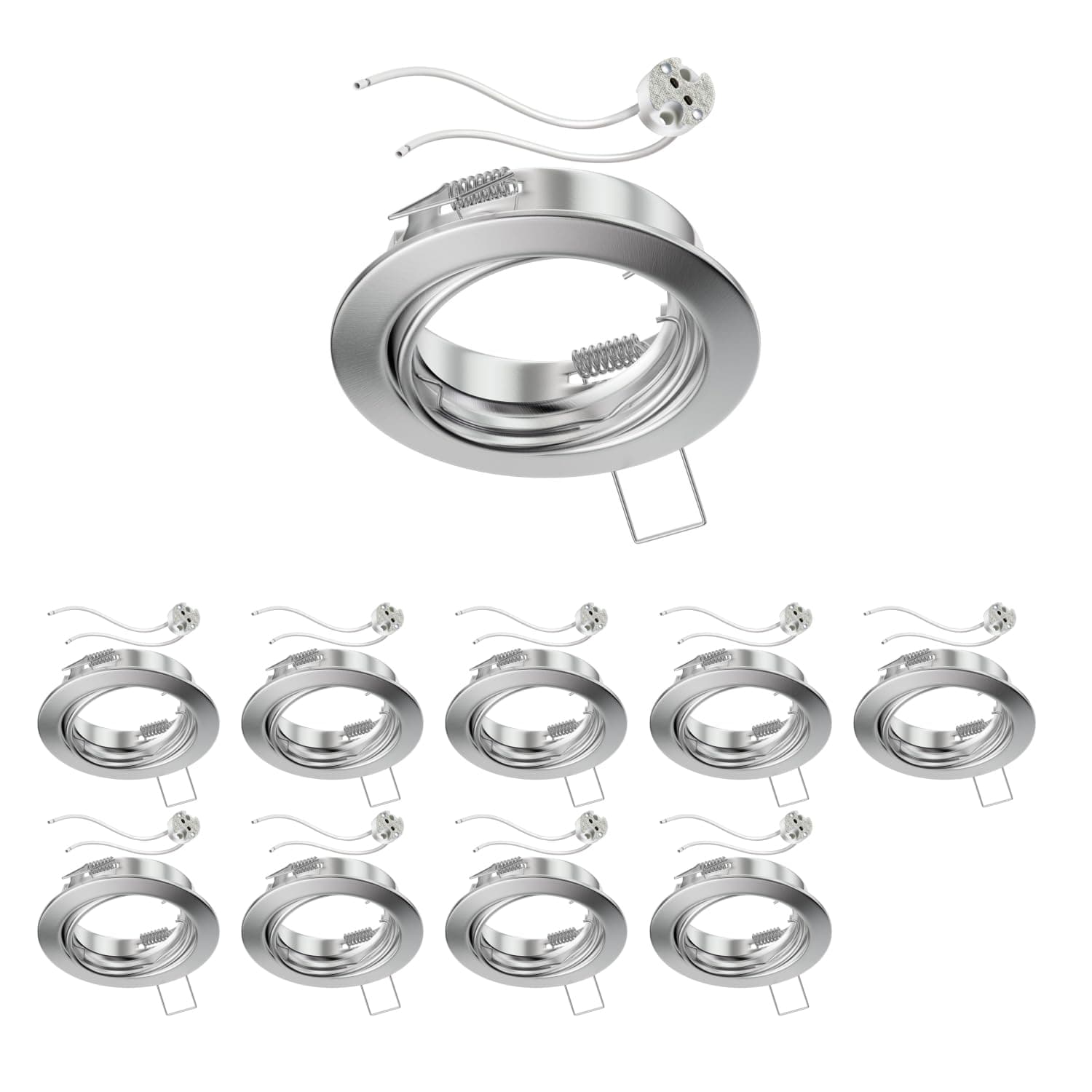 LEDscom.de 10 Stück Decken-Einbaurahmen FERE Einbaurahmen chrom matt schwenkbar (LED/Halogen/MR16/50mm) inkl. GU5.3 Fassung 10 Stück (1er Pack) Fere / Aluminium (Matt) / Rund 🌟