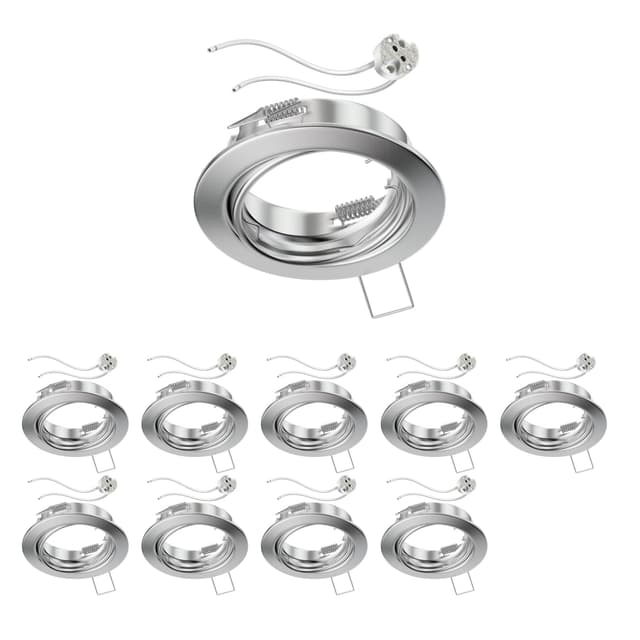 LEDscom.de 10 Stück Decken-Einbaurahmen FERE Einbaurahmen chrom matt schwenkbar (LED/Halogen/MR16/50mm) inkl. GU5.3 Fassung 10 Stück (1er Pack) Fere / Aluminium (Matt) / Rund 🌟