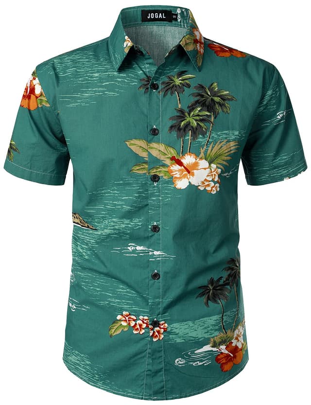 🌺🌴 JOGAL Herren Blumen Kurzarm Knopfleiste Baumwolle Hawaii Hemd XXL Grüne Insel 🏝️