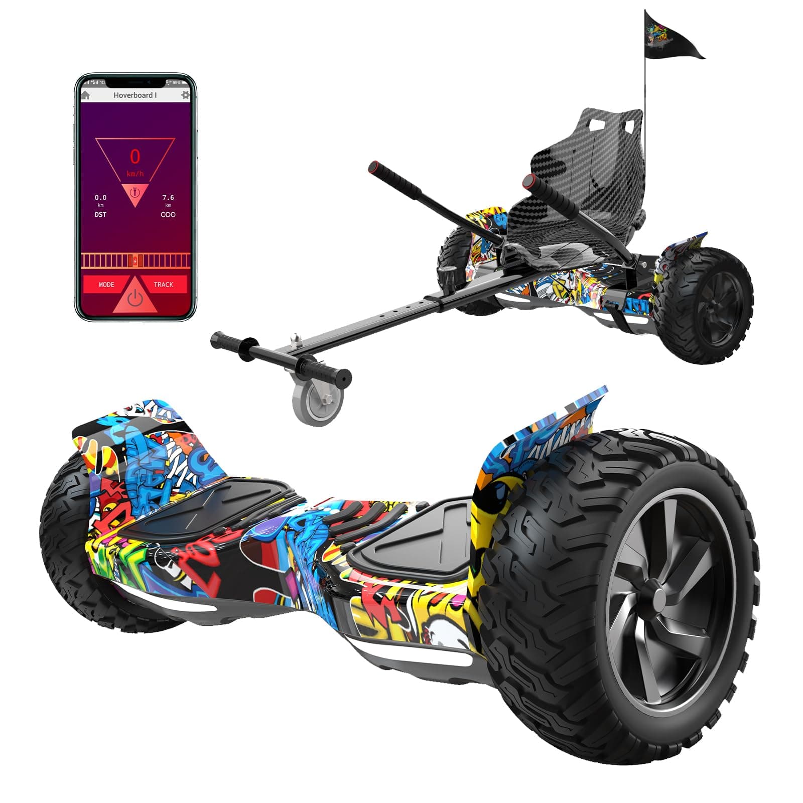 RCB Hoverboards SUV mit Sitz Off-Road Hoverboards 🎁 Geschenk für Kinder Hip Hop+Schwarz