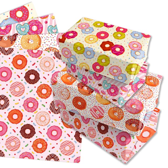 🎁 12 Blätt Donut Geschenkpapier 4 Arten Geburtstag Kinder Urlaub 50 x 68 cm 🎉