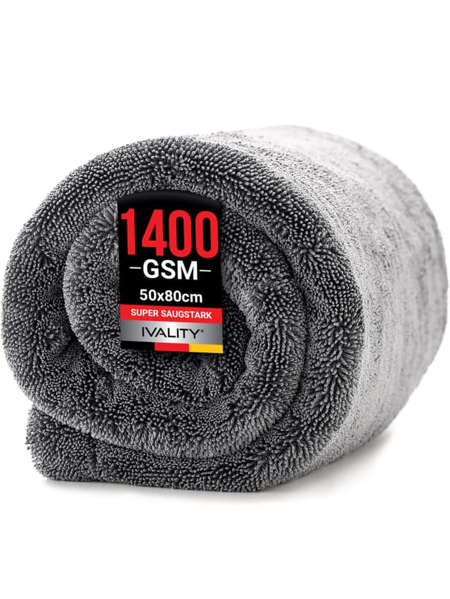 Ivality® Auto Trockentuch XXL 80x50 cm - 1400 GSM Ultra Saugstarke Mikrofasertücher 🚗🧼