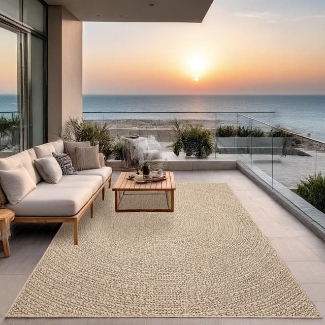 the carpet Kansas - robuster In- und Outdoor Teppich im natürlichen Jute-Look, wetterfest, geeignet für Terrasse und Garten, ca. 240 x 340 cm 240 x 340 cm Natur-5