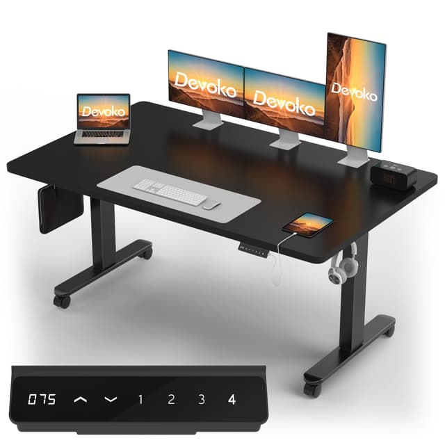 🌟 Devoko Höhenverstellbarer Schreibtisch mit 2 Motoren - 160x80 cm - Schwarz 🌟