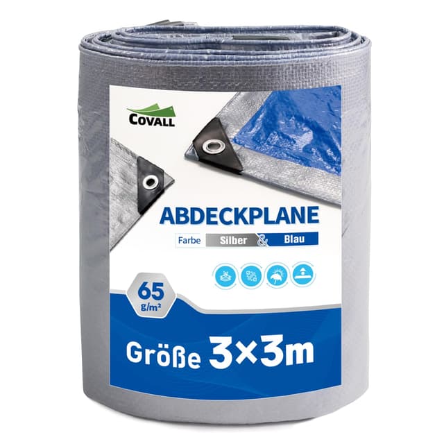 Covall Terrassenabdeckung 3x3m - PE-Plane 65g/m² Silber/Blau mit UV-Reflexion für Gartenmöbel, Grill und Sitzgruppe ⛱️🌞