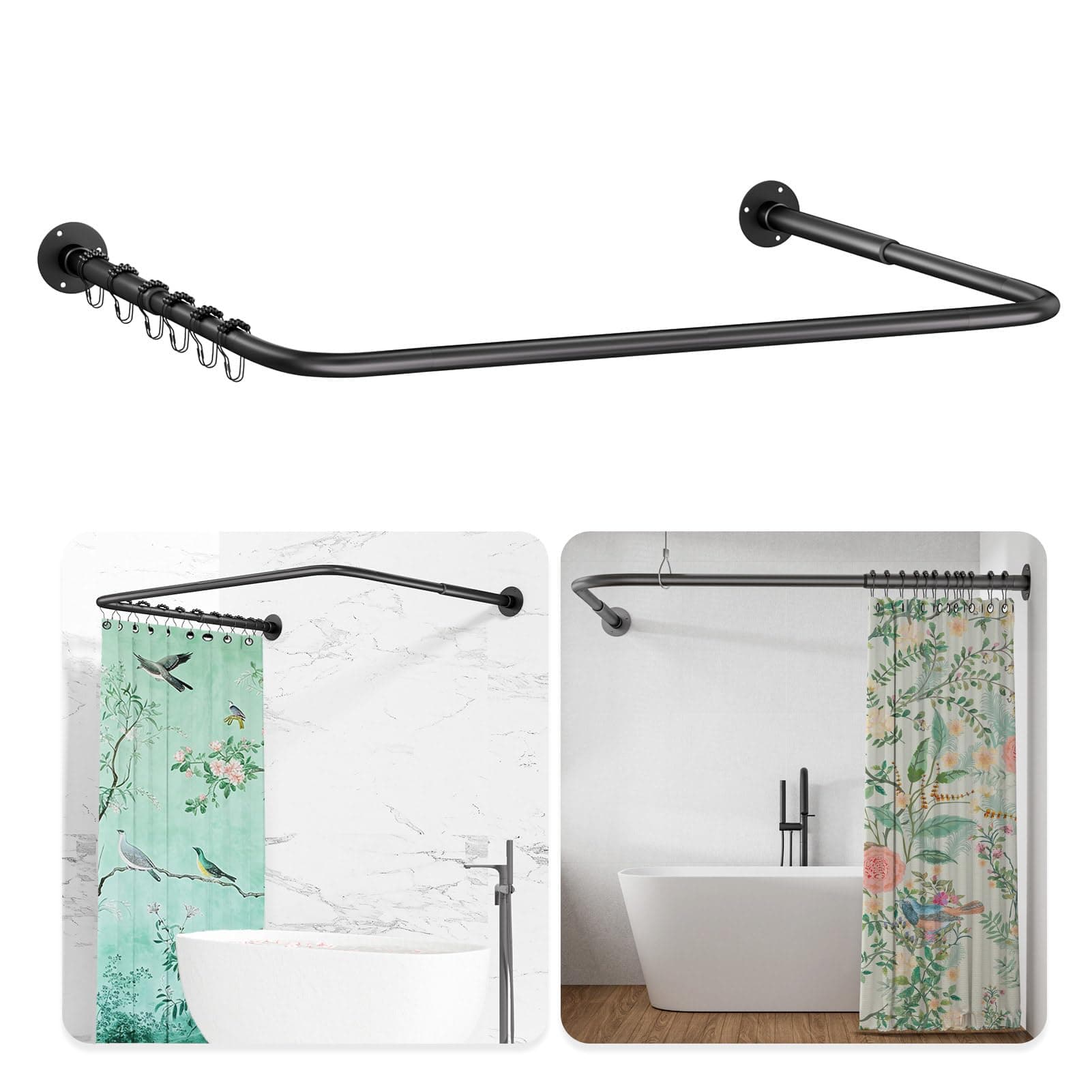 Flexibel Verstellbare Duschvorhangstange U/L Form in Matt Schwarz 🚿
