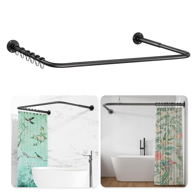 Flexibel Verstellbare Duschvorhangstange U/L Form in Matt Schwarz 🚿